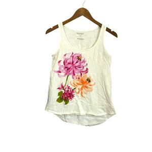 Old Navy White Floral Tank Top | Sleeveless Hi-Low Hem | Size Small S/P